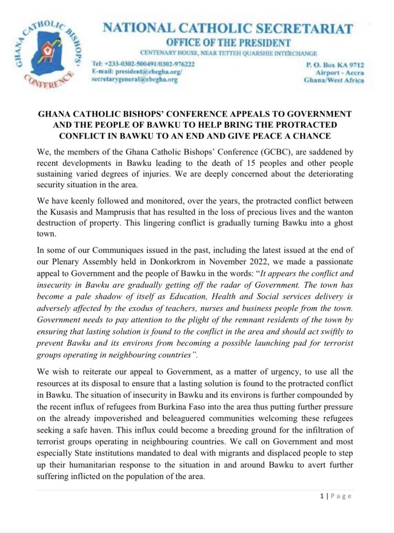 STATEMENT ON BAWKU CONFLICT